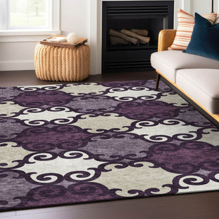 Piper Looms Chantille Scrolls ACN883 Eggplant Machine Washable Area Rug Lifestyle Image Feature