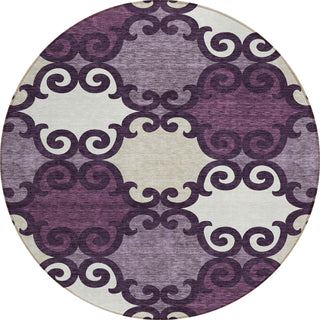 Piper Looms Chantille Scrolls ACN883 Eggplant Machine Washable Area Rug Round Main Image