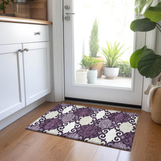 Piper Looms Chantille Scrolls ACN883 Eggplant Machine Washable Area Rug Scatter Lifestyle Image Feature
