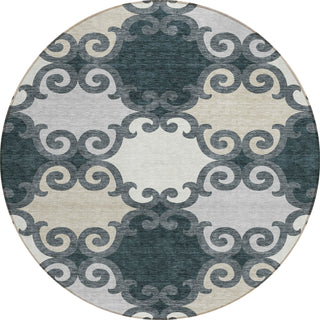 Piper Looms Chantille Scrolls ACN883 Gray Machine Washable Area Rug Round Main Image