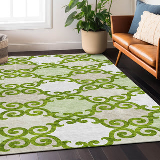 Piper Looms Chantille Scrolls ACN883 Lime Machine Washable Area Rug Lifestyle Image Feature
