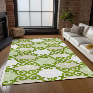 Piper Looms Chantille Scrolls ACN883 Lime Machine Washable Area Rug Lifestyle Image Feature