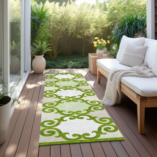 Piper Looms Chantille Scrolls ACN883 Lime Machine Washable Area Rug Runner Outdoor Lifestyle Image Feature