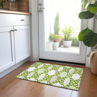 Piper Looms Chantille Scrolls ACN883 Lime Machine Washable Area Rug Scatter Lifestyle Image Feature