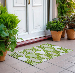 Piper Looms Chantille Scrolls ACN883 Lime Machine Washable Area Rug Scatter Outdoor Lifestyle Image Feature