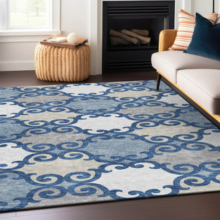 Piper Looms Chantille Scrolls ACN883 Navy Machine Washable Area Rug Lifestyle Image Feature