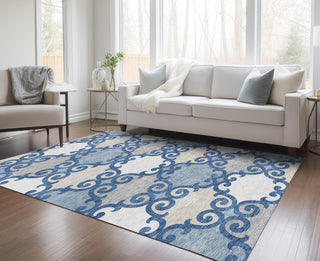 Piper Looms Chantille Scrolls ACN883 Navy Machine Washable Area Rug Lifestyle Image Feature
