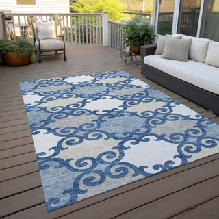 Piper Looms Chantille Scrolls ACN883 Navy Machine Washable Area Rug Outdoor Lifestyle Image Feature