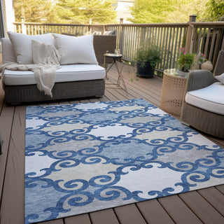 Piper Looms Chantille Scrolls ACN883 Navy Machine Washable Area Rug Outdoor Lifestyle Image Feature