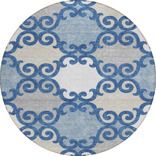 Piper Looms Chantille Scrolls ACN883 Navy Machine Washable Area Rug Round Main Image