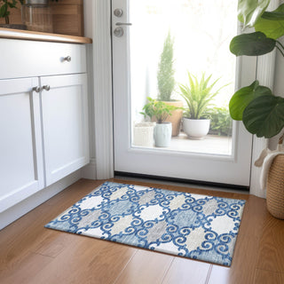 Piper Looms Chantille Scrolls ACN883 Navy Machine Washable Area Rug Scatter Lifestyle Image Feature