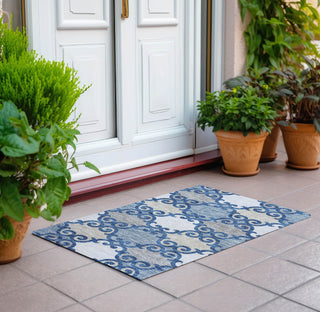 Piper Looms Chantille Scrolls ACN883 Navy Machine Washable Area Rug Scatter Outdoor Lifestyle Image Feature
