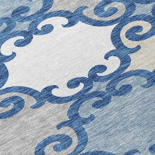 Piper Looms Chantille Scrolls ACN883 Navy Machine Washable Area Rug Swatch Image