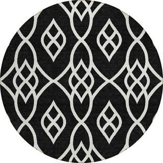 Piper Looms Chantille Scrolls ACN884 Black Machine Washable Area Rug Round Main Image