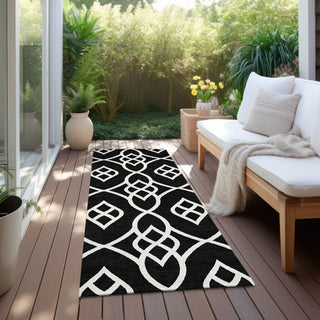 Piper Looms Chantille Scrolls ACN884 Black Machine Washable Area Rug Runner Outdoor Lifestyle Image Feature
