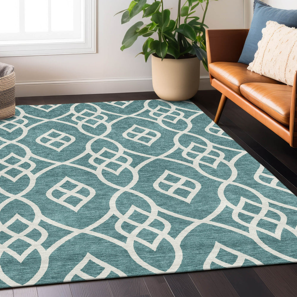 Piper Looms Chantille Scrolls ACN884 Teal Machine Washable Area Rug Lifestyle Image Feature
