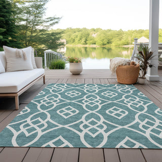 Piper Looms Chantille Scrolls ACN884 Teal Machine Washable Area Rug Outdoor Lifestyle Image Feature