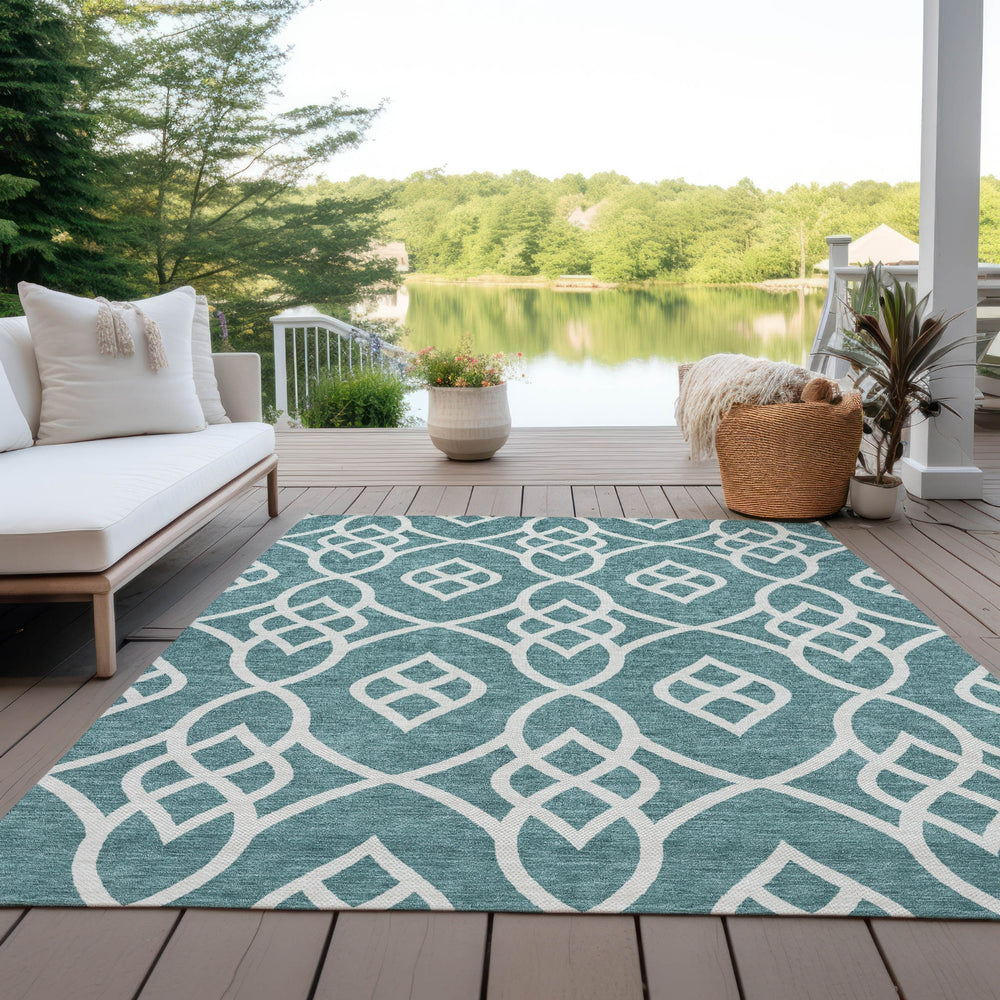 Piper Looms Chantille Scrolls ACN884 Teal Machine Washable Area Rug Outdoor Lifestyle Image Feature