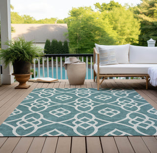 Piper Looms Chantille Scrolls ACN884 Teal Machine Washable Area Rug Outdoor Lifestyle Image Feature