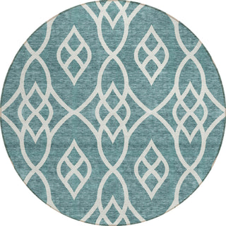 Piper Looms Chantille Scrolls ACN884 Teal Machine Washable Area Rug Round Main Image