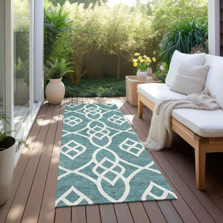 Piper Looms Chantille Scrolls ACN884 Teal Machine Washable Area Rug Runner Outdoor Lifestyle Image Feature