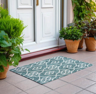 Piper Looms Chantille Scrolls ACN884 Teal Machine Washable Area Rug Scatter Outdoor Lifestyle Image Feature