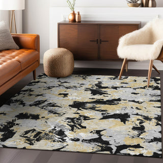 Piper Looms Chantille Floral ACN885 Black Machine Washable Area Rug Lifestyle Image Feature