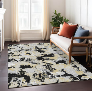 Piper Looms Chantille Floral ACN885 Black Machine Washable Area Rug Lifestyle Image Feature