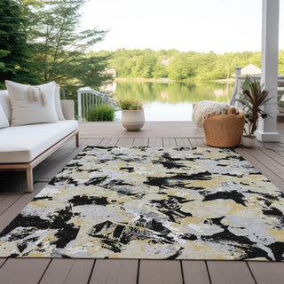 Piper Looms Chantille Floral ACN885 Black Machine Washable Area Rug Outdoor Lifestyle Image Feature