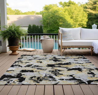 Piper Looms Chantille Floral ACN885 Black Machine Washable Area Rug Outdoor Lifestyle Image Feature