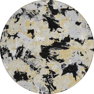 Piper Looms Chantille Floral ACN885 Black Machine Washable Area Rug Round Main Image