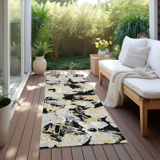 Piper Looms Chantille Floral ACN885 Black Machine Washable Area Rug Runner Outdoor Lifestyle Image Feature