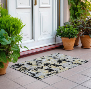 Piper Looms Chantille Floral ACN885 Black Machine Washable Area Rug Scatter Outdoor Lifestyle Image Feature