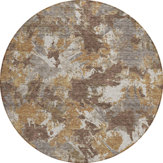 Piper Looms Chantille Floral ACN885 Brown Machine Washable Area Rug Round Main Image