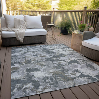 Piper Looms Chantille Floral ACN885 Charcoal Machine Washable Area Rug Outdoor Lifestyle Image Feature