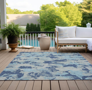 Piper Looms Chantille Floral ACN885 Navy Machine Washable Area Rug Outdoor Lifestyle Image Feature