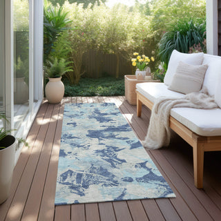Piper Looms Chantille Floral ACN885 Navy Machine Washable Area Rug Runner Outdoor Lifestyle Image Feature