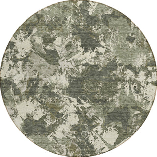 Piper Looms Chantille Floral ACN885 Olive Machine Washable Area Rug Round Main Image