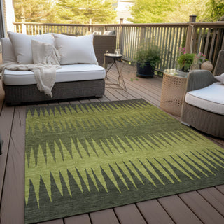 Piper Looms Chantille Stripes ACN886 Olive Machine Washable Area Rug Outdoor Lifestyle Image Feature