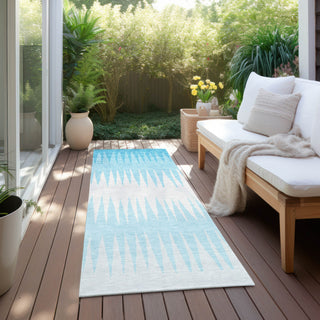 Piper Looms Chantille Stripes ACN886 Sky Machine Washable Area Rug Runner Outdoor Lifestyle Image Feature