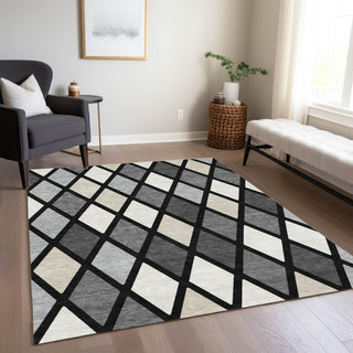 Piper Looms Chantille Diamonds ACN887 Black Machine Washable Area Rug Lifestyle Image Feature