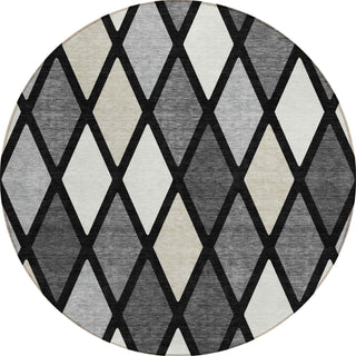 Piper Looms Chantille Diamonds ACN887 Black Machine Washable Area Rug Round Main Image