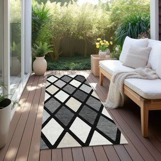 Piper Looms Chantille Diamonds ACN887 Black Machine Washable Area Rug Runner Outdoor Lifestyle Image Feature