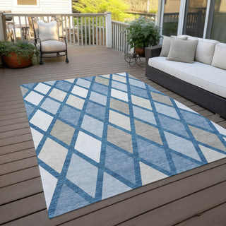 Piper Looms Chantille Diamonds ACN887 Denim Machine Washable Area Rug Outdoor Lifestyle Image Feature