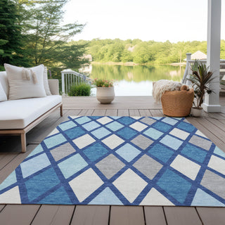 Piper Looms Chantille Diamonds ACN887 Navy Machine Washable Area Rug Outdoor Lifestyle Image Feature