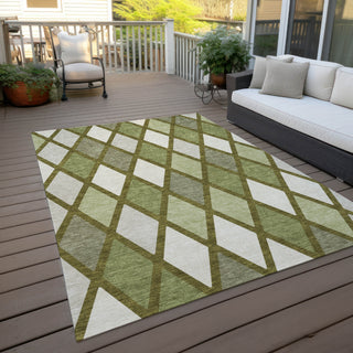 Piper Looms Chantille Diamonds ACN887 Olive Machine Washable Area Rug Outdoor Lifestyle Image Feature