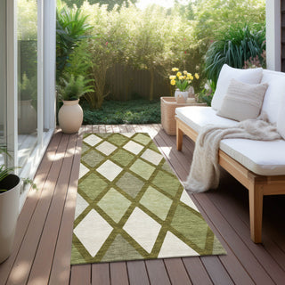 Piper Looms Chantille Diamonds ACN887 Olive Machine Washable Area Rug Runner Outdoor Lifestyle Image Feature