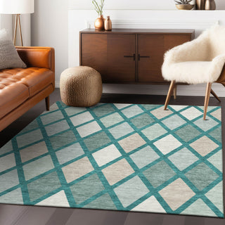 Piper Looms Chantille Diamonds ACN887 Teal Machine Washable Area Rug Lifestyle Image Feature