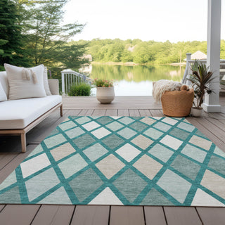 Piper Looms Chantille Diamonds ACN887 Teal Machine Washable Area Rug Outdoor Lifestyle Image Feature