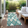 Piper Looms Chantille Diamonds ACN887 Teal Machine Washable Area Rug Runner Outdoor Lifestyle Image Feature